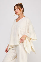 Load image into Gallery viewer, Allie Rose Fuzzy Knit Striped V Neck Poncho Top in Cream