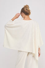 Load image into Gallery viewer, Allie Rose Fuzzy Knit Striped V Neck Poncho Top in Cream