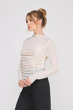 Load image into Gallery viewer, Allie Rose Embellished Lace Ruched Top in Cream