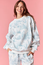 Load image into Gallery viewer, Peach Love Holiday Scenery Printed Terry Knit Sweatshirt in Dusty Blue