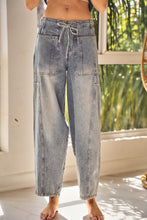 Load image into Gallery viewer, LovLov Washed Denim String Barrel Pants in Denim Blue