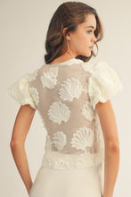 Load image into Gallery viewer, LovLov Romantic Sheer Organza Blouse with 3D Embroidery in Ivory
