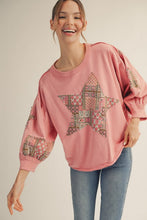 Load image into Gallery viewer, Jodifl Terry Knit Star Patched Top in Mauve