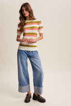 Load image into Gallery viewer, Listicle Striped Pointelle Knit Top in Olive Coral