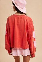Load image into Gallery viewer, AnnieWear Heart Patched Mineral Washed Sweatshirt in Red/Pink