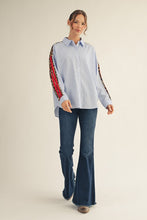 Load image into Gallery viewer, Jodifl Contrasting Stripe and Leopard Print Top in Blue