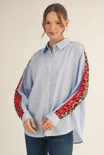 Load image into Gallery viewer, Jodifl Contrasting Stripe and Leopard Print Top in Blue