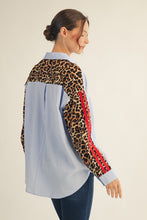 Load image into Gallery viewer, Jodifl Contrasting Stripe and Leopard Print Top in Blue