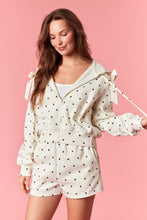 Load image into Gallery viewer, Peach Love Polka Dot French Terry Jacket with Bow Tie Details in Cream/Black