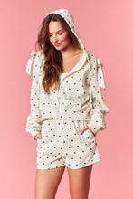 Load image into Gallery viewer, Peach Love Polka Dot French Terry Jacket with Bow Tie Details in Cream/Black