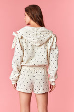 Load image into Gallery viewer, Peach Love Polka Dot French Terry Jacket with Bow Tie Details in Cream/Black