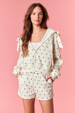 Load image into Gallery viewer, Peach Love Polka Dot French Terry Jacket with Bow Tie Details in Cream/Black