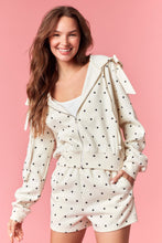 Load image into Gallery viewer, Peach Love Polka Dot French Terry Jacket with Bow Tie Details in Cream/Black