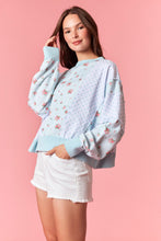 Load image into Gallery viewer, Peach Love Ditzy Floral and Polka Dot OVERSIZED Terry Knit Top in Light Blue