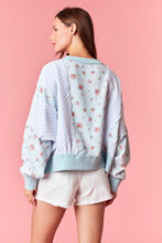 Load image into Gallery viewer, Peach Love Ditzy Floral and Polka Dot OVERSIZED Terry Knit Top in Light Blue