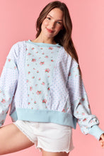 Load image into Gallery viewer, Peach Love Ditzy Floral and Polka Dot OVERSIZED Terry Knit Top in Light Blue