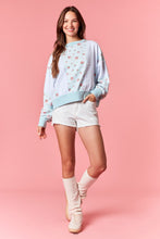 Load image into Gallery viewer, Peach Love Ditzy Floral and Polka Dot OVERSIZED Terry Knit Top in Light Blue