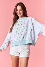 Load image into Gallery viewer, Peach Love Ditzy Floral and Polka Dot OVERSIZED Terry Knit Top in Light Blue