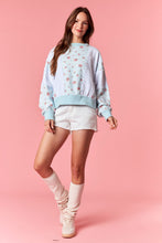 Load image into Gallery viewer, Peach Love Ditzy Floral and Polka Dot OVERSIZED Terry Knit Top in Light Blue