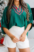 Load image into Gallery viewer, Entro Solid Color Dolman Top With Christmas Plaid Trim in Green