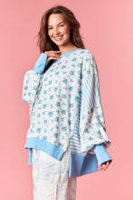 Load image into Gallery viewer, Peach Love OVERSIZED Floral and Striped Terry Knit Top in Light Blue