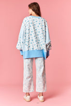 Load image into Gallery viewer, Peach Love OVERSIZED Floral and Striped Terry Knit Top in Light Blue