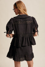 Load image into Gallery viewer, Listicle Lace Trim Peplum Top and Skirt Set in Black