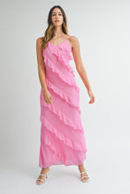 Load image into Gallery viewer, MABLE Asymetrical Tiered Ruffled Maxi Dress in Pink