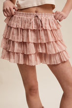 Load image into Gallery viewer, Listicle Lace Detailed Tiered Ruffle Shorts in Rosewood