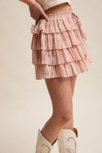 Load image into Gallery viewer, Listicle Lace Detailed Tiered Ruffle Shorts in Rosewood