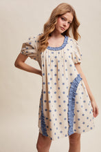 Load image into Gallery viewer, Listicle Polka Dot Ruffle Mini Dress in Dusty Blue