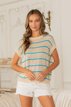 Load image into Gallery viewer, Sew in Love Vertical Striped Knit Top in Natural/Aqua