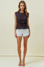 Load image into Gallery viewer, Doe & Rae Semi Sheer Shirred Peplum Top in Dark Chocolate