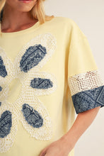 Load image into Gallery viewer, Jodifl Flower Patch Detail Mixed Fabric Top in Yellow