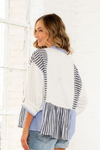 Load image into Gallery viewer, Sew in Love Solid and Mixed Striped Peplum Top in Off White/Blue