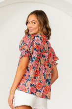 Load image into Gallery viewer, Sew in Love Floral Print Top with Embroidered Neck in Navy/Peach