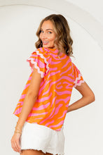 Load image into Gallery viewer, Sew in Love Animal Print Top with Ruffled Layered Sleeves in Orange/Pink
