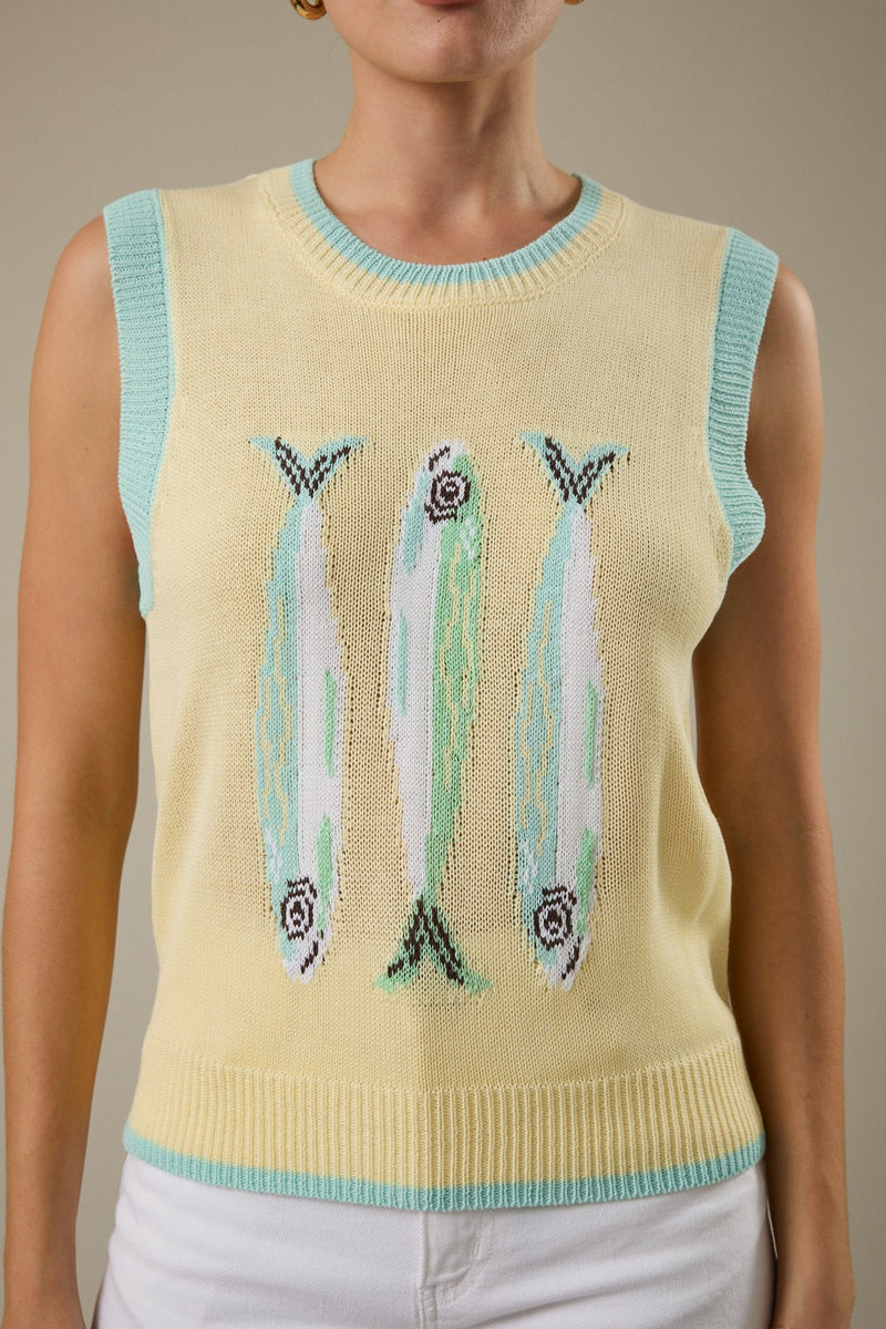 Sunday Edition Knit Fish Sweater Vest in Butter – June Adel