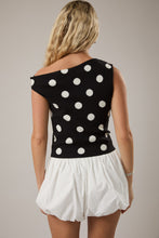 Load image into Gallery viewer, Le Lis Knit Polka Dot Sweater with Asymmetrical Neckline in Black-White Dot