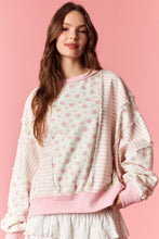 Load image into Gallery viewer, Peach Love Ditsy Flower Stripe Cut Block Batwing Sweatshirt in Light Pink