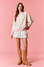 Load image into Gallery viewer, Peach Love Ditsy Flower Stripe Cut Block Batwing Sweatshirt in Light Pink