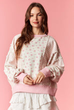 Load image into Gallery viewer, Peach Love Ditsy Flower Stripe Cut Block Batwing Sweatshirt in Light Pink