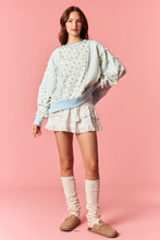 Load image into Gallery viewer, Peach Love Ditsy Flower Stripe Cut Block Batwing Sweatshirt in Light Blue