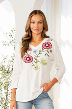 Load image into Gallery viewer, Sew in Love Slub Knit Top with Floral Embroidery in Off White