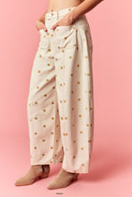 Load image into Gallery viewer, Peach Love Polka Dot Twill Denim Barrel Pants With Pockets in Cream/Tan