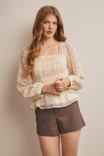 Load image into Gallery viewer, Forte Lace Peplum Long Sleeve Blouse in Ecru