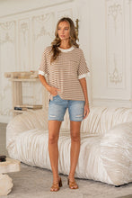 Load image into Gallery viewer, Sew in Love Textured Striped Top in Mocha/White