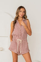 Load image into Gallery viewer, Sew in Love Striped Button Front Romper in Burgundy