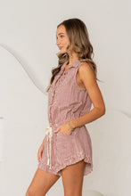 Load image into Gallery viewer, Sew in Love Striped Button Front Romper in Burgundy