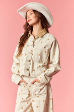 Load image into Gallery viewer, Peach Love Polka Dot Utility Jacket With Contrast Collar in Cream Tan